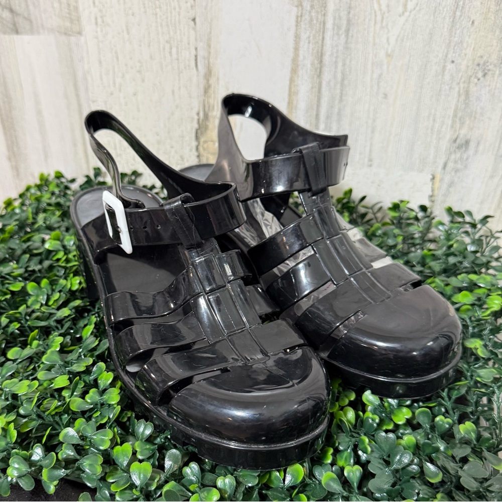 Rouge Helium Shiny Black Chunky Heel Ankle Strap